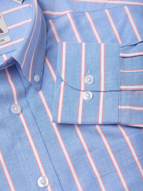 Men's Blue Red Stripe Cotton Shirt  Cuff