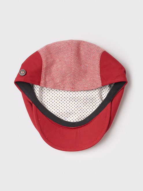 Red Contrast Cotton & Linen Summer Flat Cap