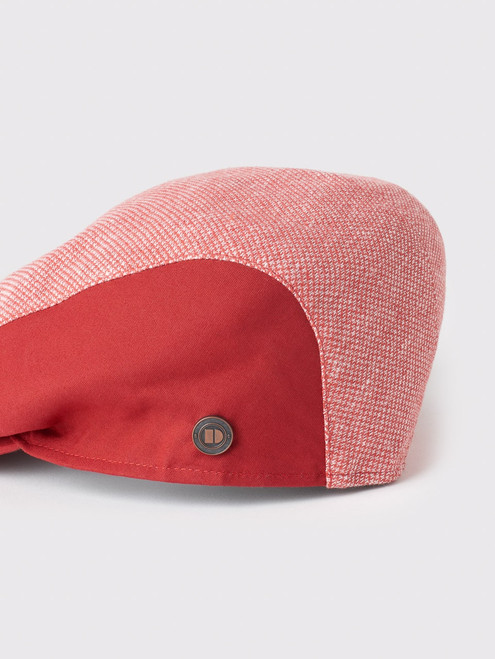 Men's Red Cotton & Linen Summer Flat Cap Detail
