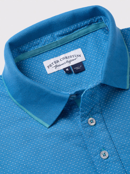 Men's Blue Dot Polo Shirt Collar