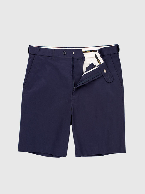 Men's Navy Blue Flat Front Cotton Tailored Shorts | Peter Christian