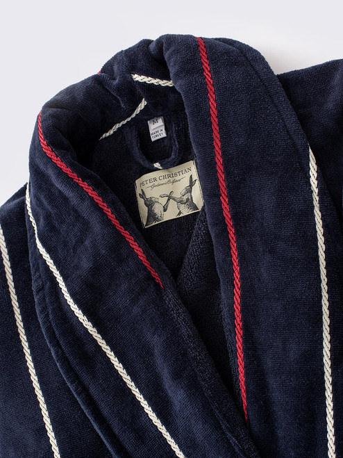 Mens Luxury Navy and Red Striped Velour Robe Collar 44314.1658409128