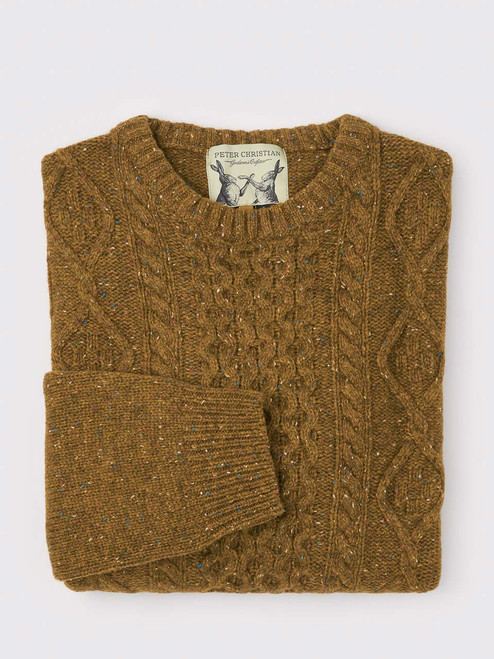 Men's Mustard Donegal Cable Knit Jumper Folded