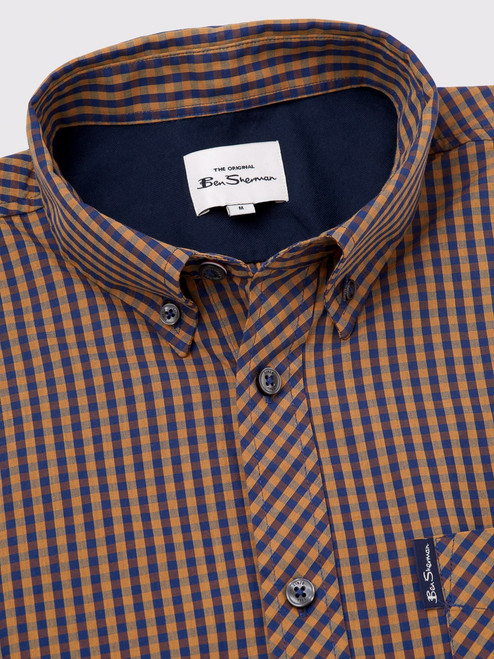 Tan Ben Sherman Long Sleeve Check Shirt Collar