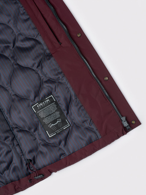 Burgundy Geox Respira Short Padded Jacket Logo