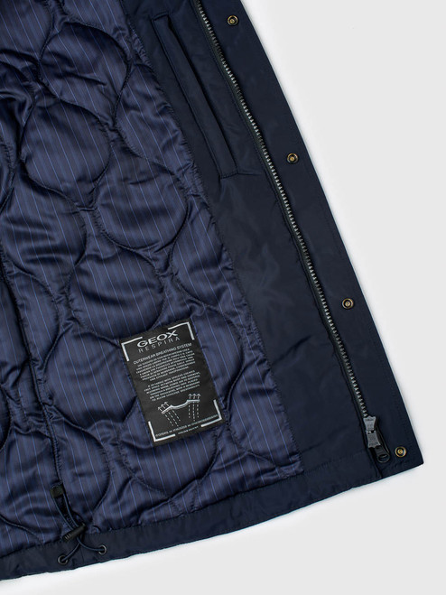 Men's Navy Blue Short Padded Waterproof Jacket Logo
