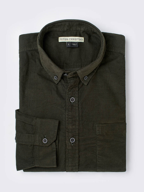 Green Fine Cotton Corduroy Shirt | Peter Christian