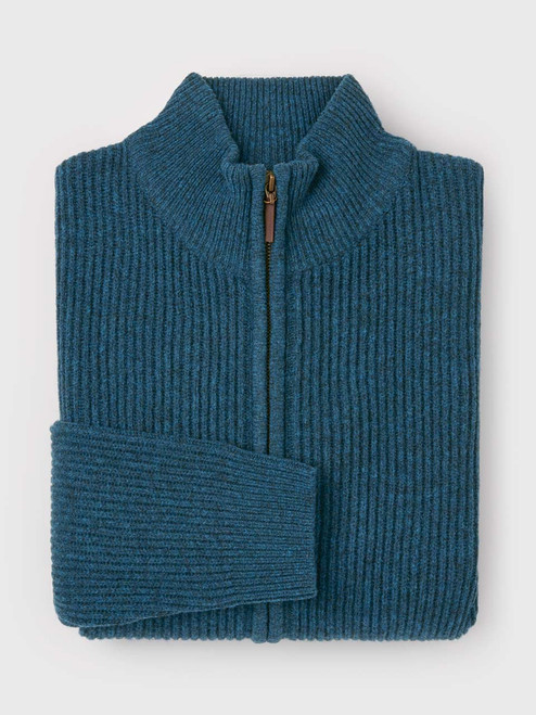 Blue Lambswool Zipper Cardigan Folded