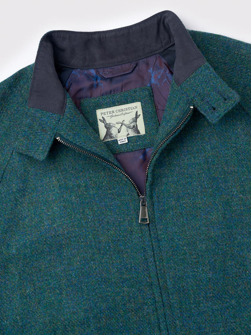 Green Harris Tweed Harrington Jacket Collar