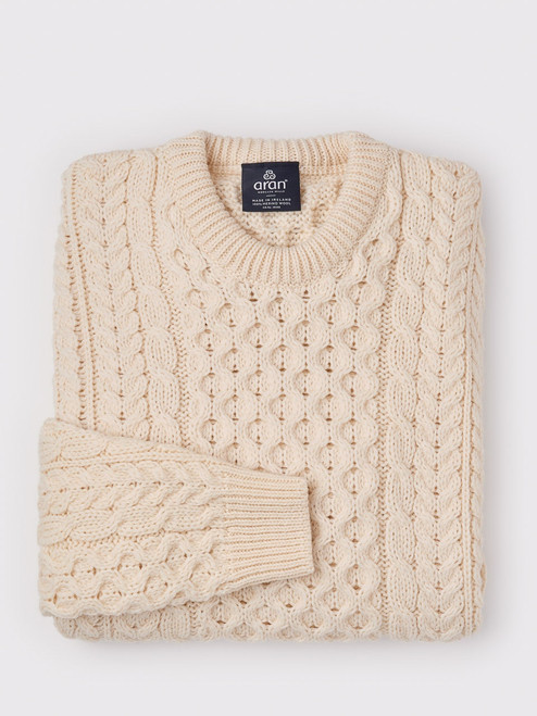 Cream Traditional Irish Aran Jumper Folded