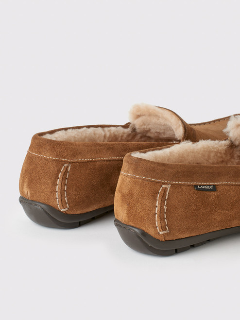 Loake Tan Shearling Suede Slipper Heels