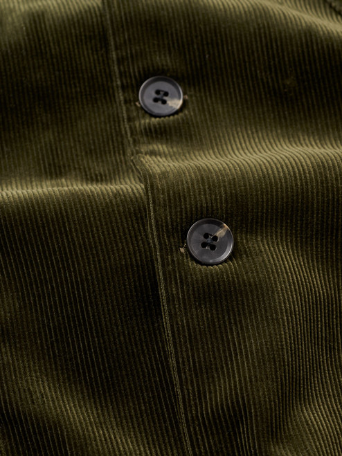 Men's Green Corduroy Chore Shacket Jacket Fabric Close Up