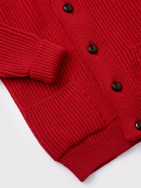 Men's Red Shawl Neck Cardigan Cuff & Pocket