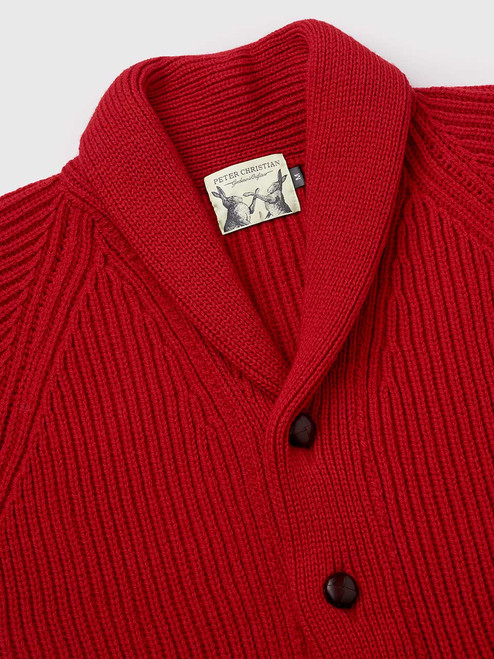 Men's Red Shawl Neck Cardigan Collar