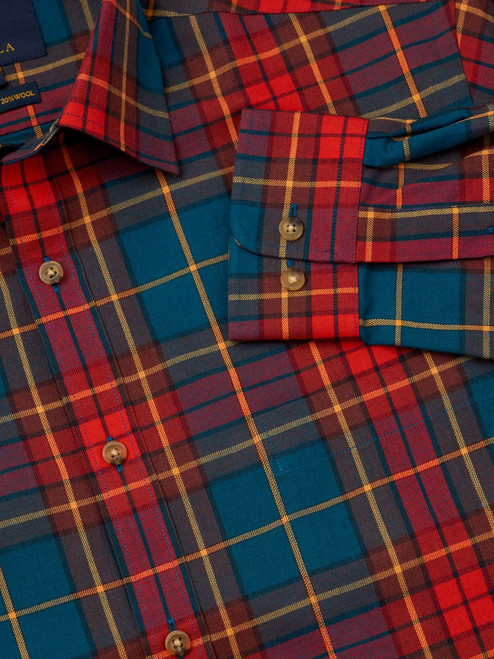 Men's Red Viyella Wool & Cotton Check Shirt Cuff + Sleeve
