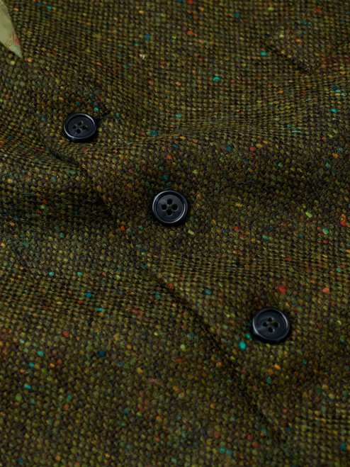 Men's Green Donegal Tweed Vest Fabric Close Up