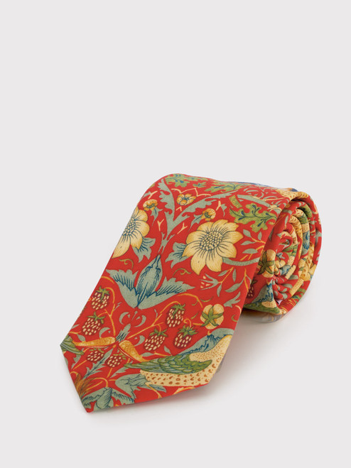 William Morris Red Strawberry Thief Tie