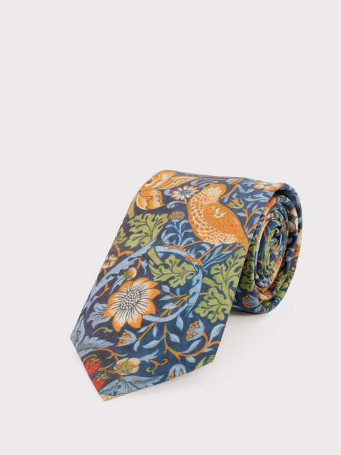 William Morris Navy Strawberry Thief Tie