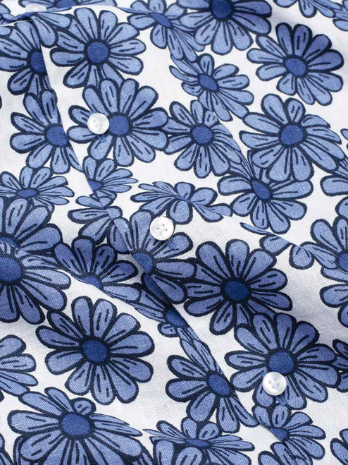 Men's Blue 100% Linen Flower Seidensticker Shirt Fabric