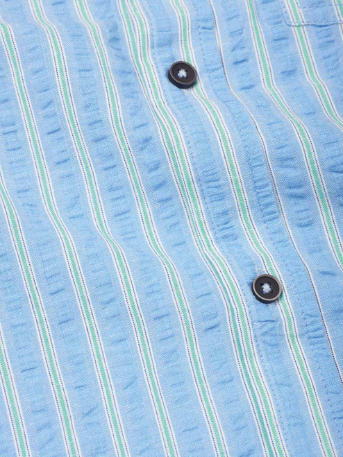 Men's Blue Striped Cotton Seersucker Shirt Fabric