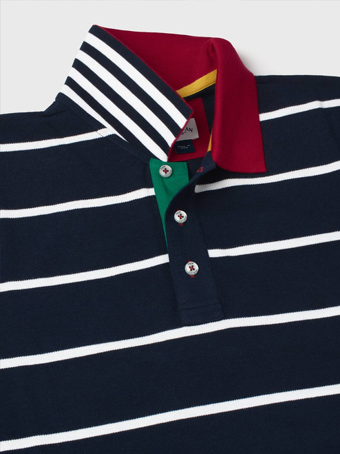 Men's Navy Blue Stripe Piqué Cotton Polo Shirt | Peter Christian