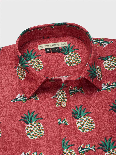 Men's Red Hawaiian Holiday Shirt Collar