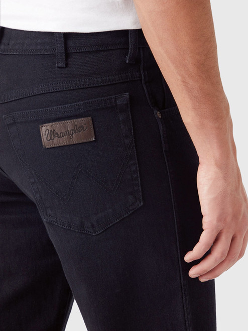 Men's Black Wrangler Texas Authentic Stretch Denim Jeans Back Pocket Detail