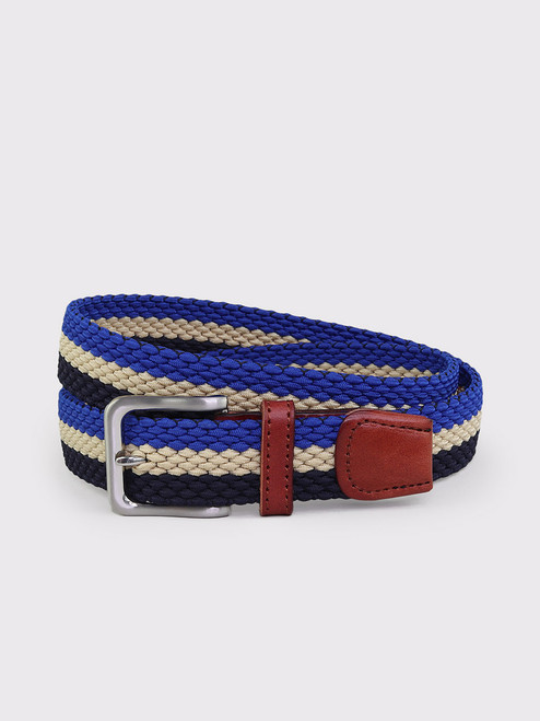 Men's Blue Stripe Woven Elastic Belt | Peter Christian