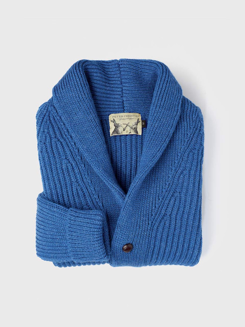 Men's Blue Shawl Neck Cardigan Folded