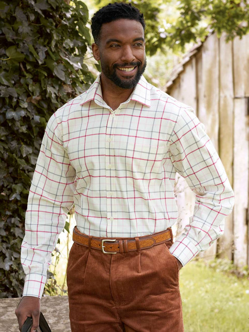 Men's Berry Big Check Tattersall Shirt On Model