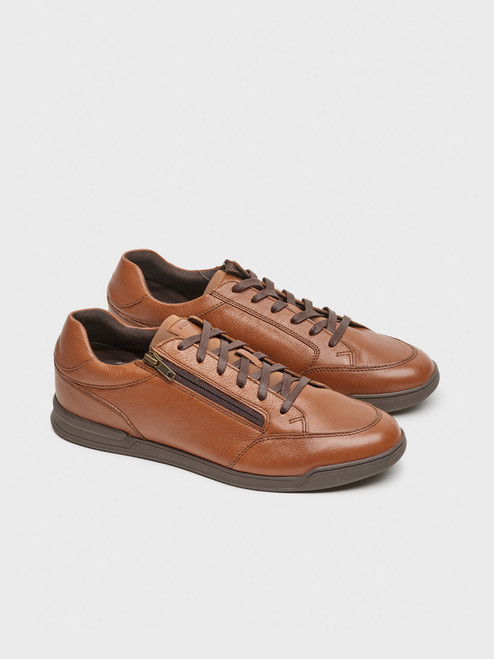 Men's Geox Tan Leather Zip Trainer