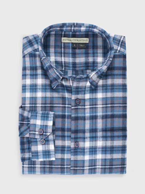 Blue Brushed Cotton Plaid Shirt