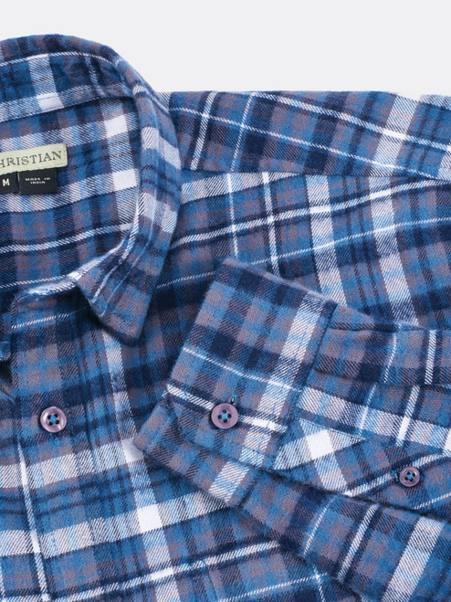 Blue Brushed Cotton Plaid Shirt