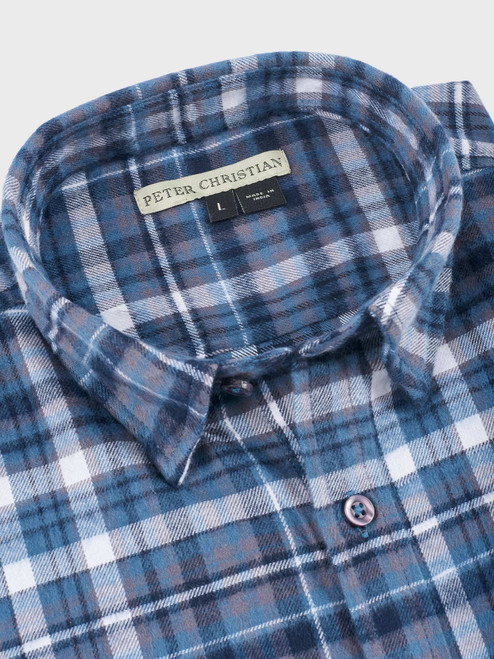 Men's Blue Brushed Cotton Plaid Shirt