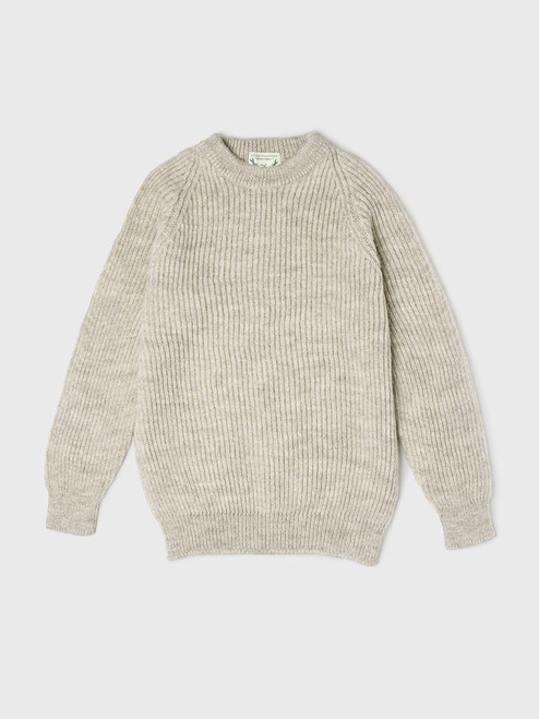 Stone Pure Wool Ribbed Fisherman Sweater