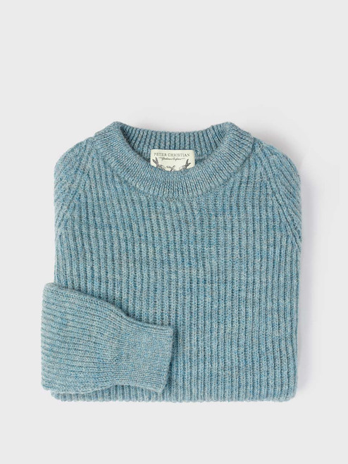 Men's Blue Pure Wool Ribbed Fisherman Jumper | Peter Christian