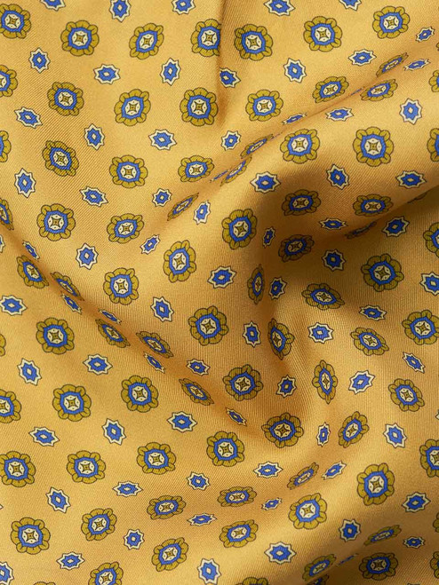 Gold Yellow Silk Foulard Cravat Close Up