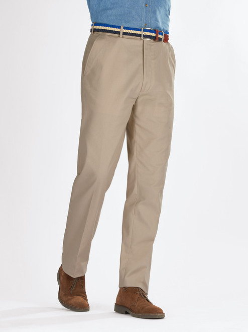 Men's Sand Flat Front Cotton Chino Pants