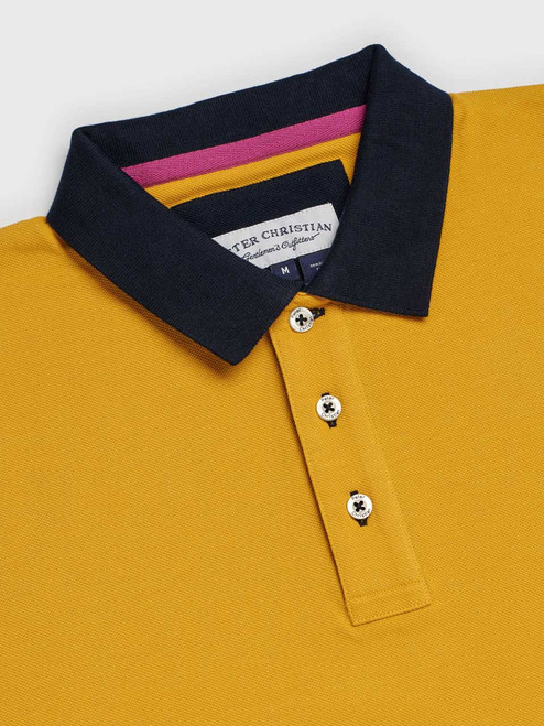 Men's Yellow Gold Pique Polo Shirt Contrast Collar