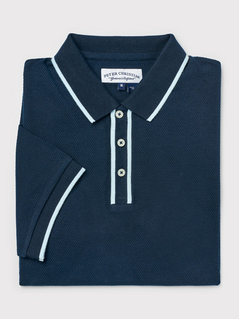 Men's Navy Blue Textured Polo Shirt