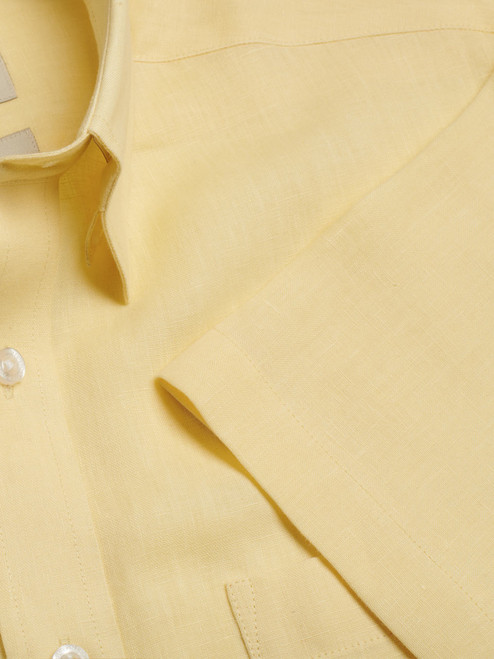 Men's Lemon Yellow 100% Linen Short Sleeve Shirt Fabric