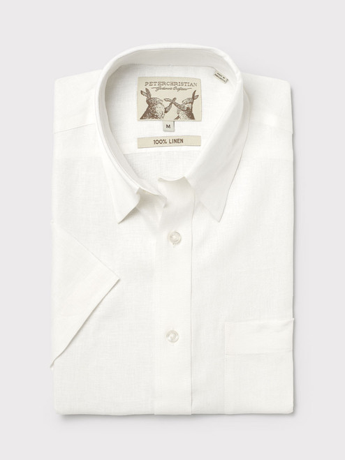 Men's White 100% Linen Short Sleeve Shirt