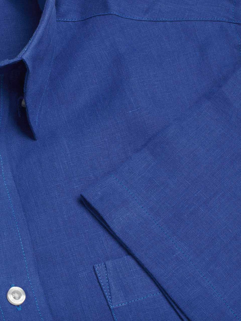 Blue 100% Linen Short Sleeve Shirt