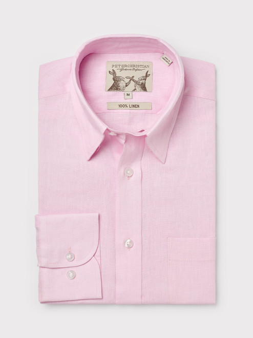 Men's Pink 100% Linen Long Sleeve Shirt