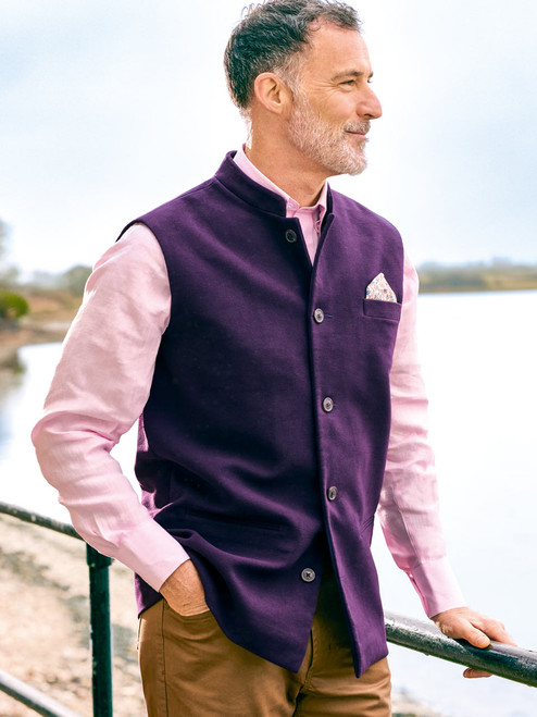 Imperial Purple Moleskin Gilet Model