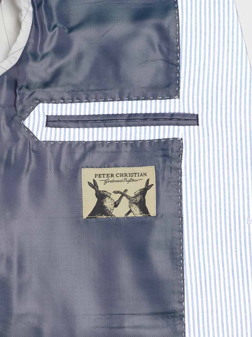 Men's Blue & White Striped Seersucker Jacket 2nd Inside Pocket