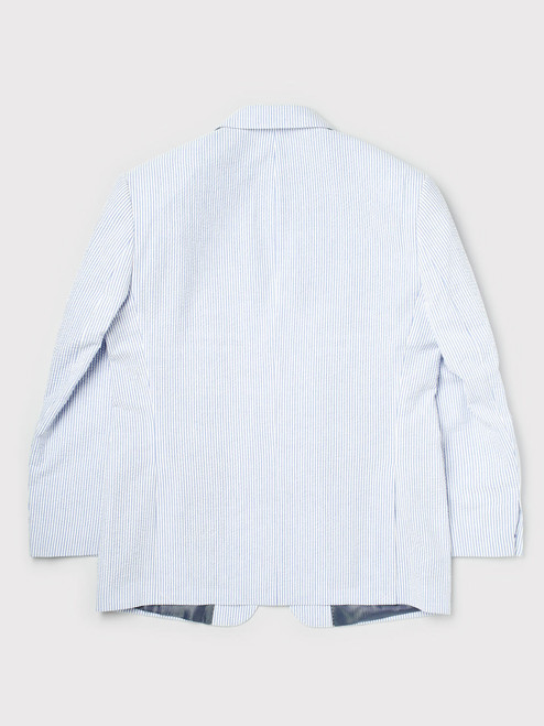 Men's Blue & White Striped Seersucker Jacket Back