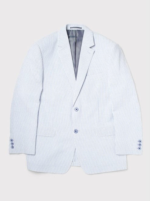 Men's Blue & White Striped Seersucker Jacket Front