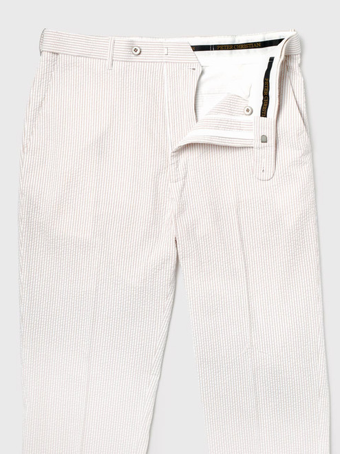 Men's Beige & White Striped Seersucker Suit Pants French Bearer