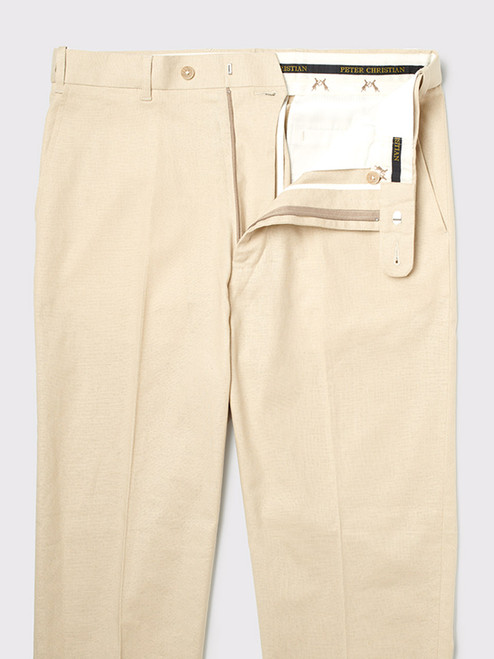Men's Stone Beige Cotton Linen Suit Pants French Bearer Closure
